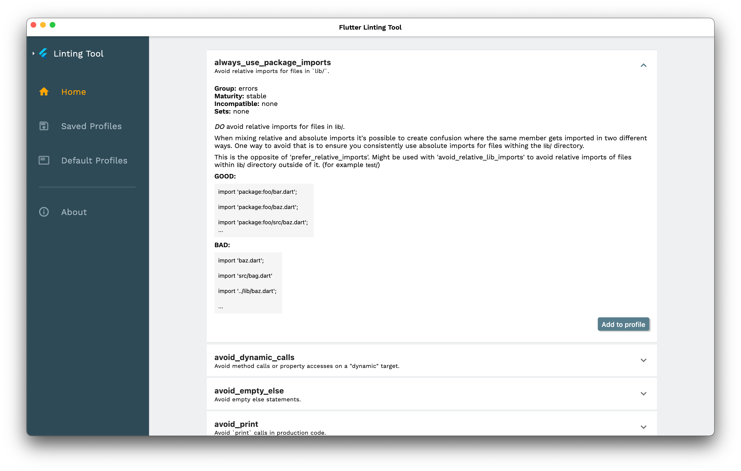 Flutter linting tool